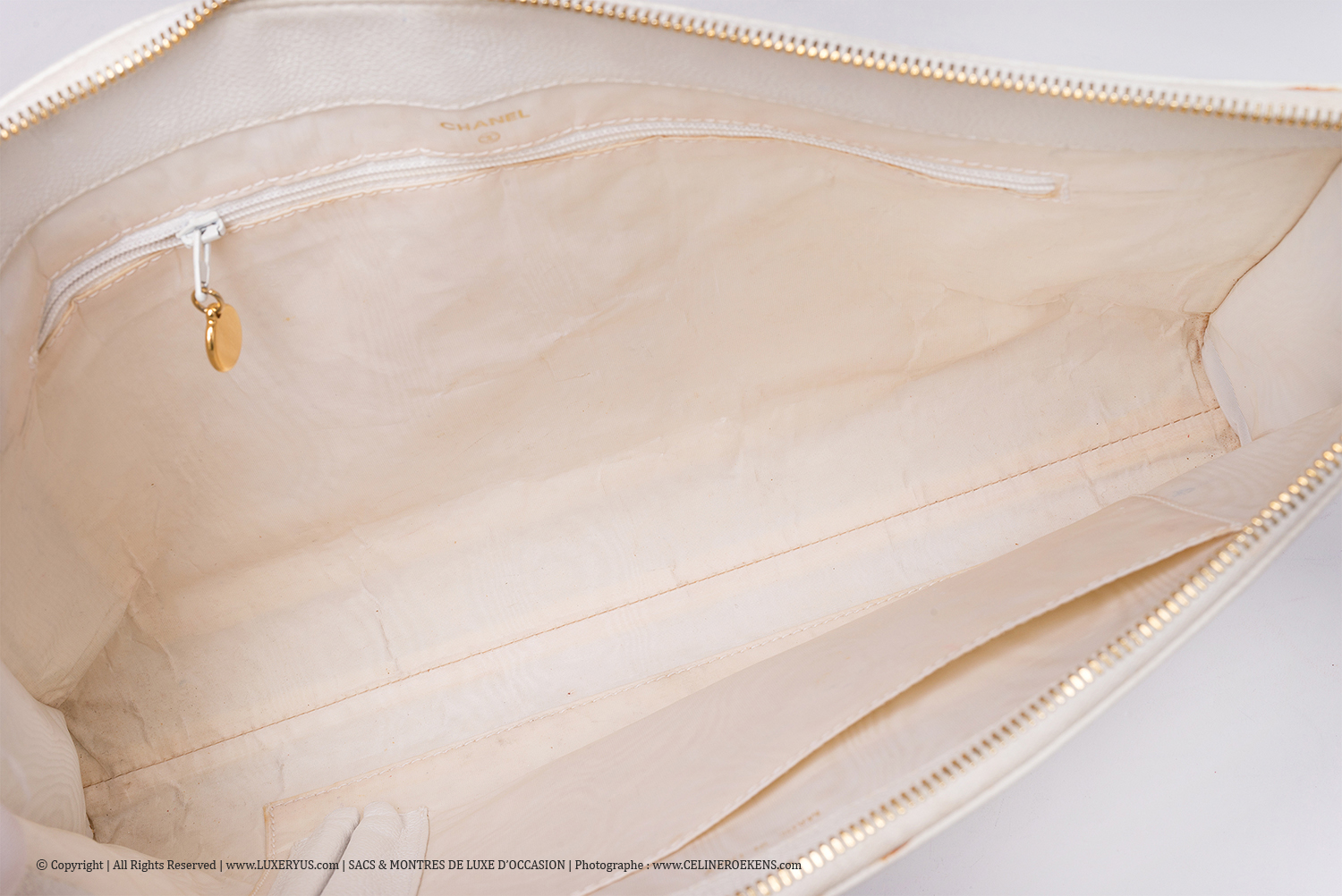 Porte-documents / Portfolio Vintage Chanel Authentique d'occasion en cuir grainé blanc